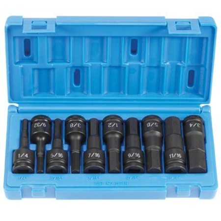 GREY PNEUMATIC $10-Pc 1/2" Dr Hex Driver Set Std Lengt GP1398H